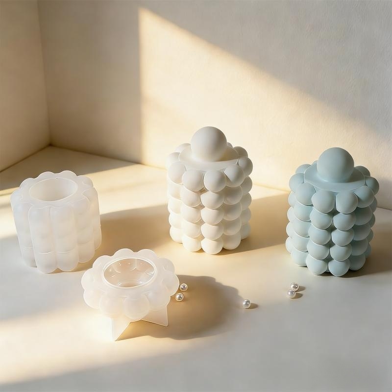Ceramic Candle Vessel - Runde Blasenform Gips-Aufbewahrungsbox Silikonformen DIY Quadratischer