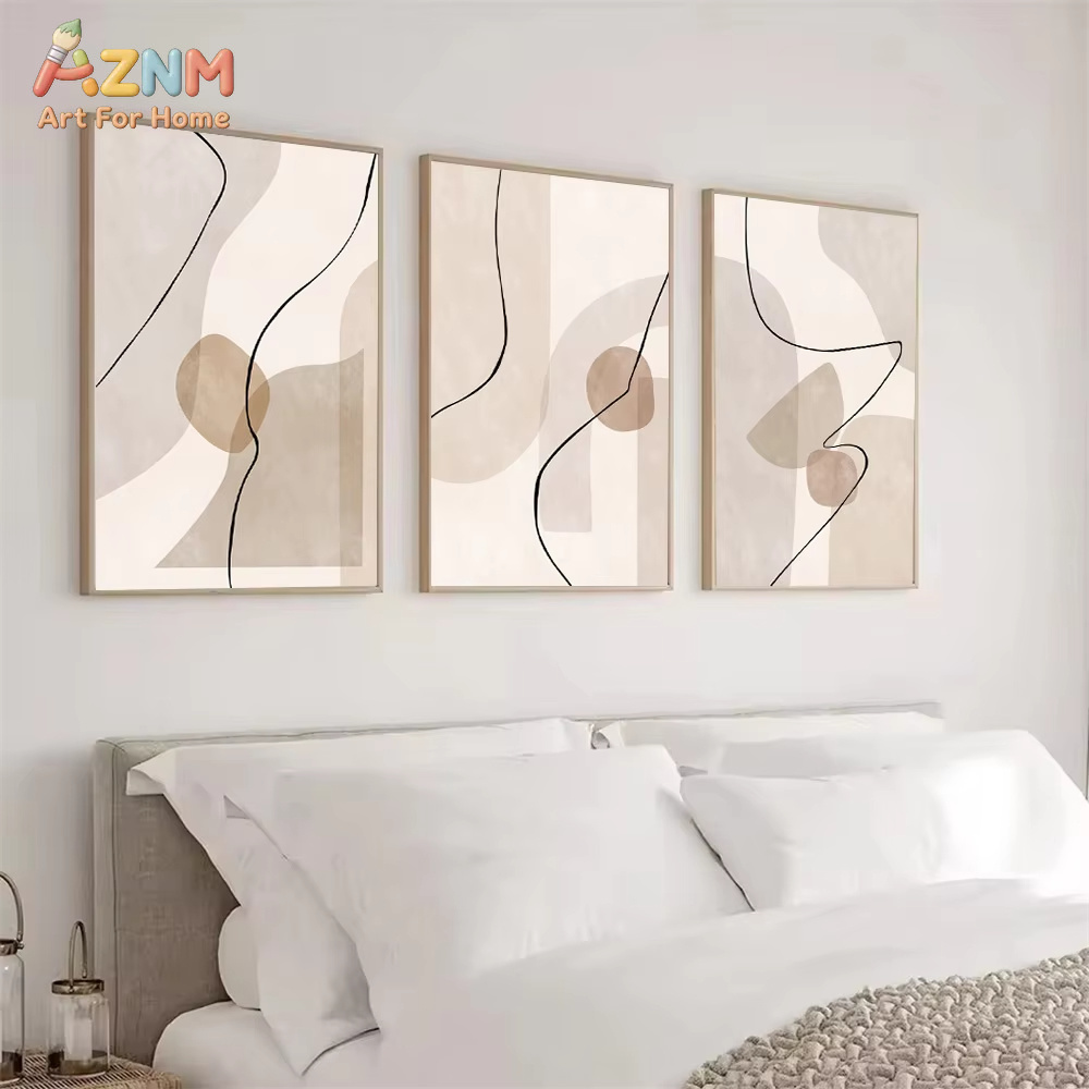 Interior Design Home - Abstrakte beige geometrische Linien-Wandkunst, Leinwandgemälde, Boho-Poster