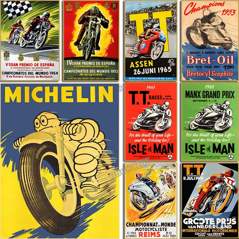 Interior Design Studio - Vintage 24-Pferde-Motorrad-Rennen, Weltmeisterschaft, Poster, Leinwanddruck, Paintins,