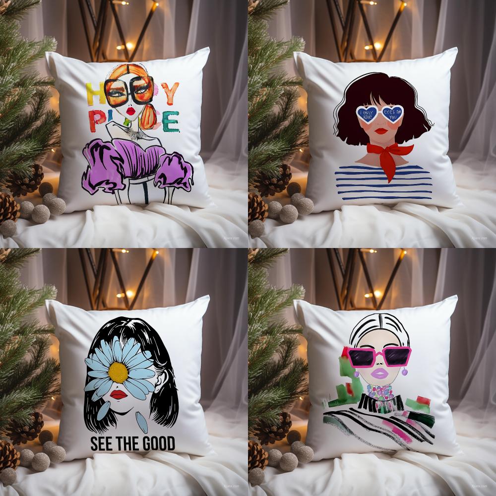 Interior Design Illustrated - Chic Lady Illustration Kissenbezug Premium Komfort