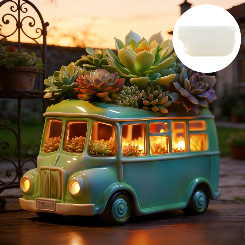 Ceramic Candle Vessel - Bus-Sukkulenten-Blumentopf-Harz-Silikonform, Auto-Aufbewahrungsbox-Beton-Zementform, Bus-Kerzenhalter-Gipsformen