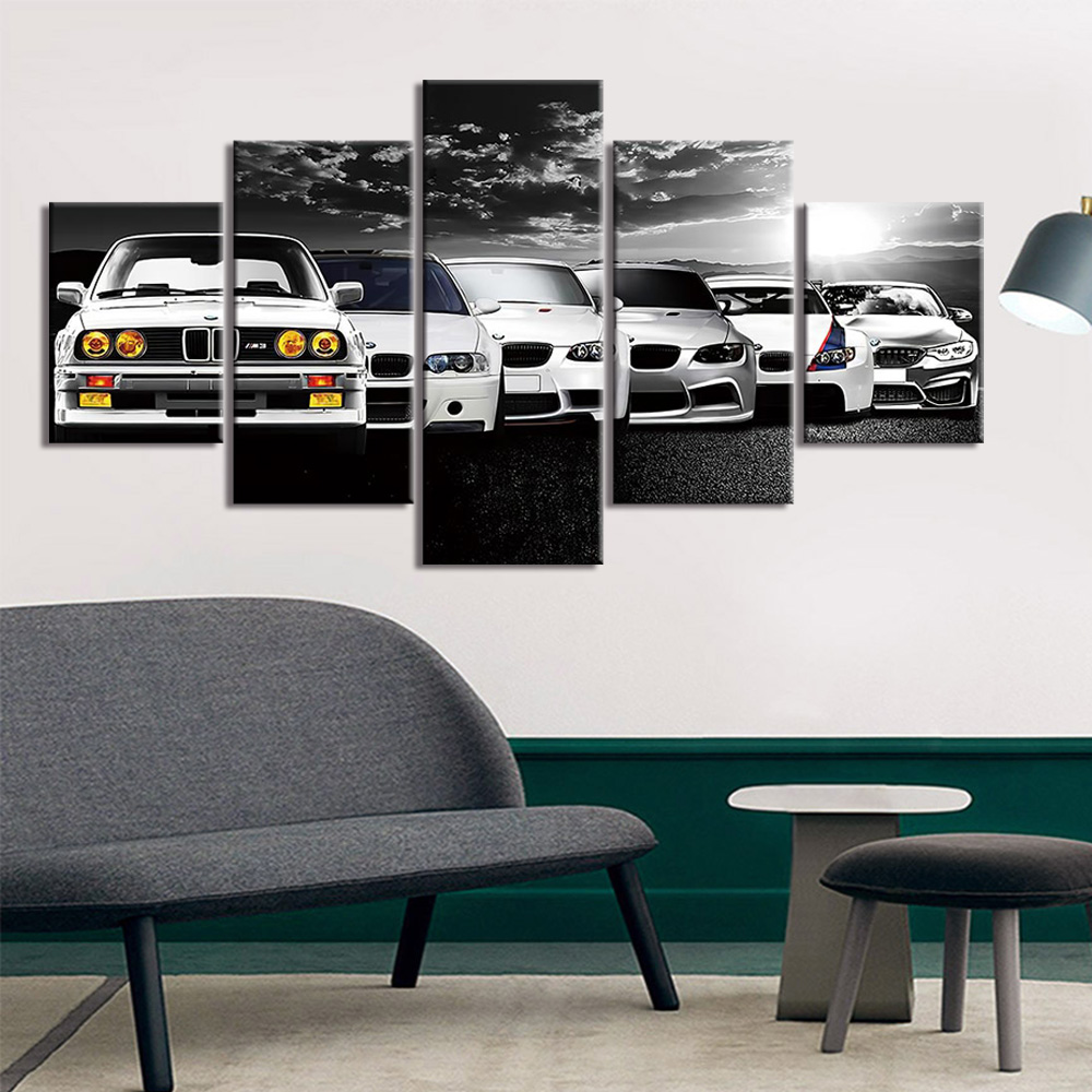 Interior Design Studio - 5-teiliges Wandkunst-Leinwand-Poster, abstraktes Retro-Auto-Dekor, Gemälde, Wohnzimmer,