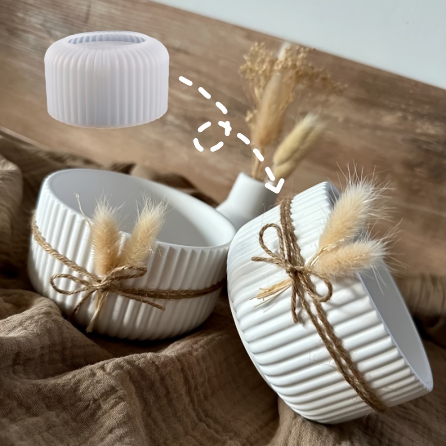 Ceramic Candle Vessel - Große gestreifte Aufbewahrungsbox aus Harzform, Ornamentform,