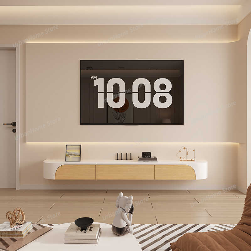 Interior Design White And Wood - Weißer TV-Schrank für Schlafzimmer, mobiles Design,