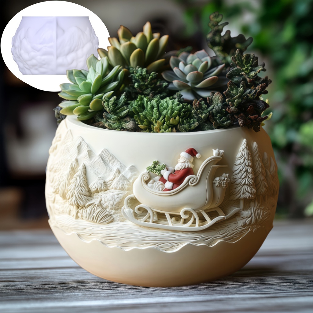 Ceramic Candle Vessel - Zedern Schlitten Weihnachtsmann Relief Kerze Tasse