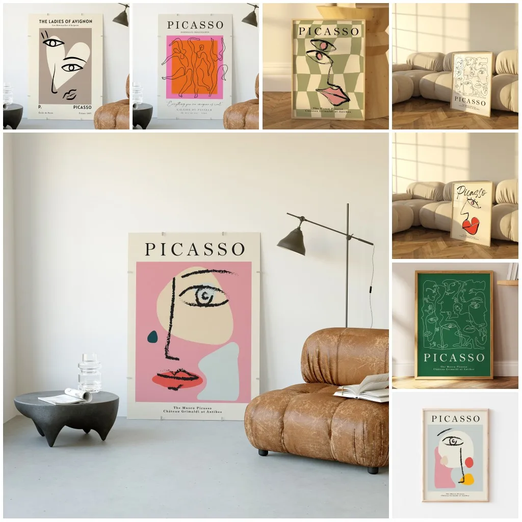 Interior Design Studio - Picasso-Ausstellung, Wandkunstdruck, abstrakt, Vintage, minimalistisch, Gesicht,