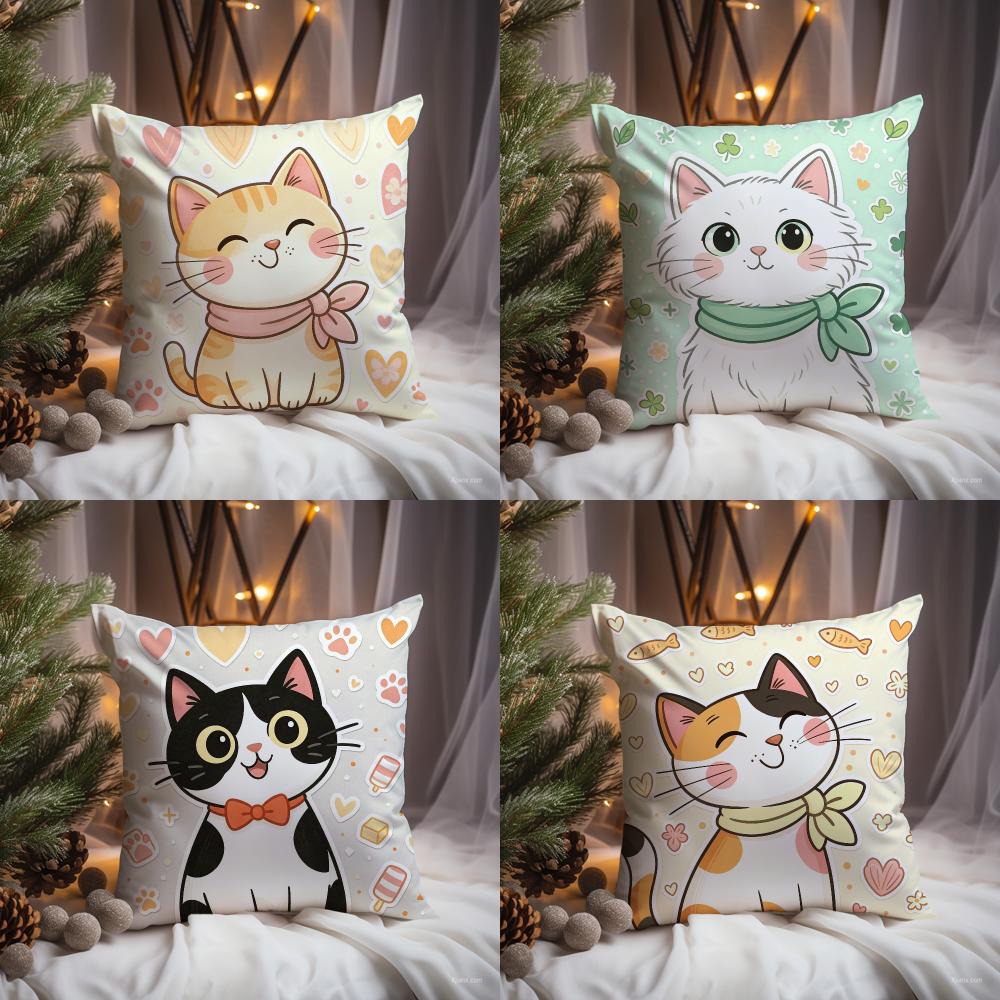 Interior Design Illustrated - Niedliche Katzen-Illustration Kissenbezug Premium-Komfort Wendbarer Kissenbezug