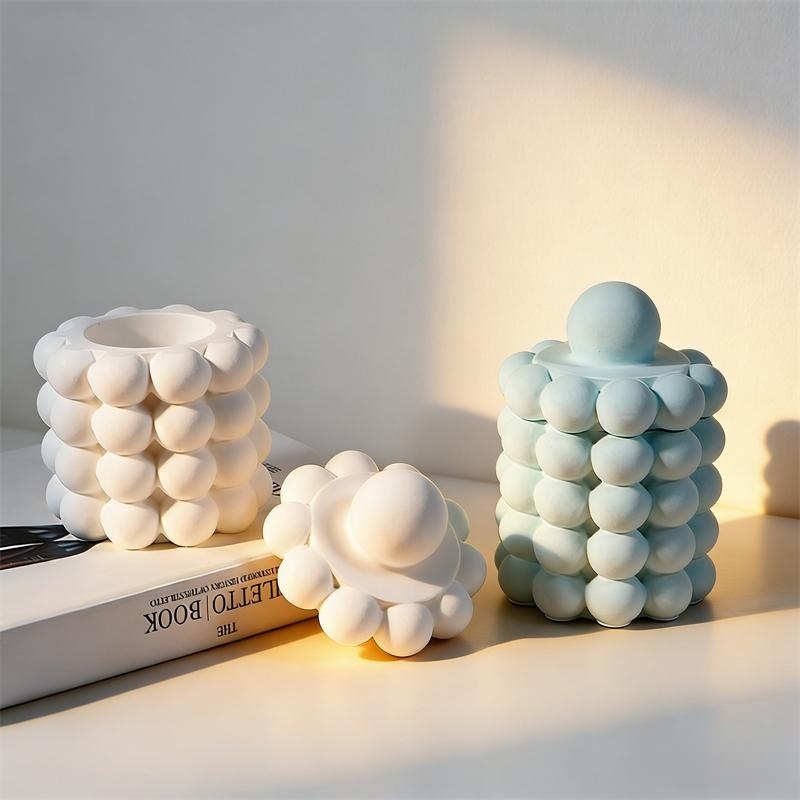 Runde Blasenform Gips-Aufbewah – Ceramic Candle Vessel Bewertung und Preis
